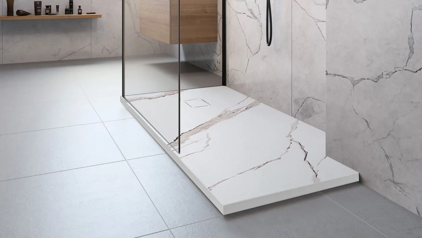 Cădiță duș din compozit/ABS mărime 80x100 cm formă dreptunghiulară finisaj imitație de piatră model Bazalt Carrara White [6]