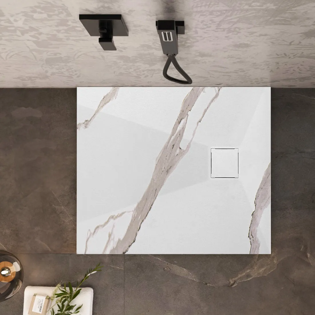 Cădiță duș din compozit/ABS mărime 90x90 cm formă pătrată finisaj imitație de piatră model Magnum Carrara White [5]