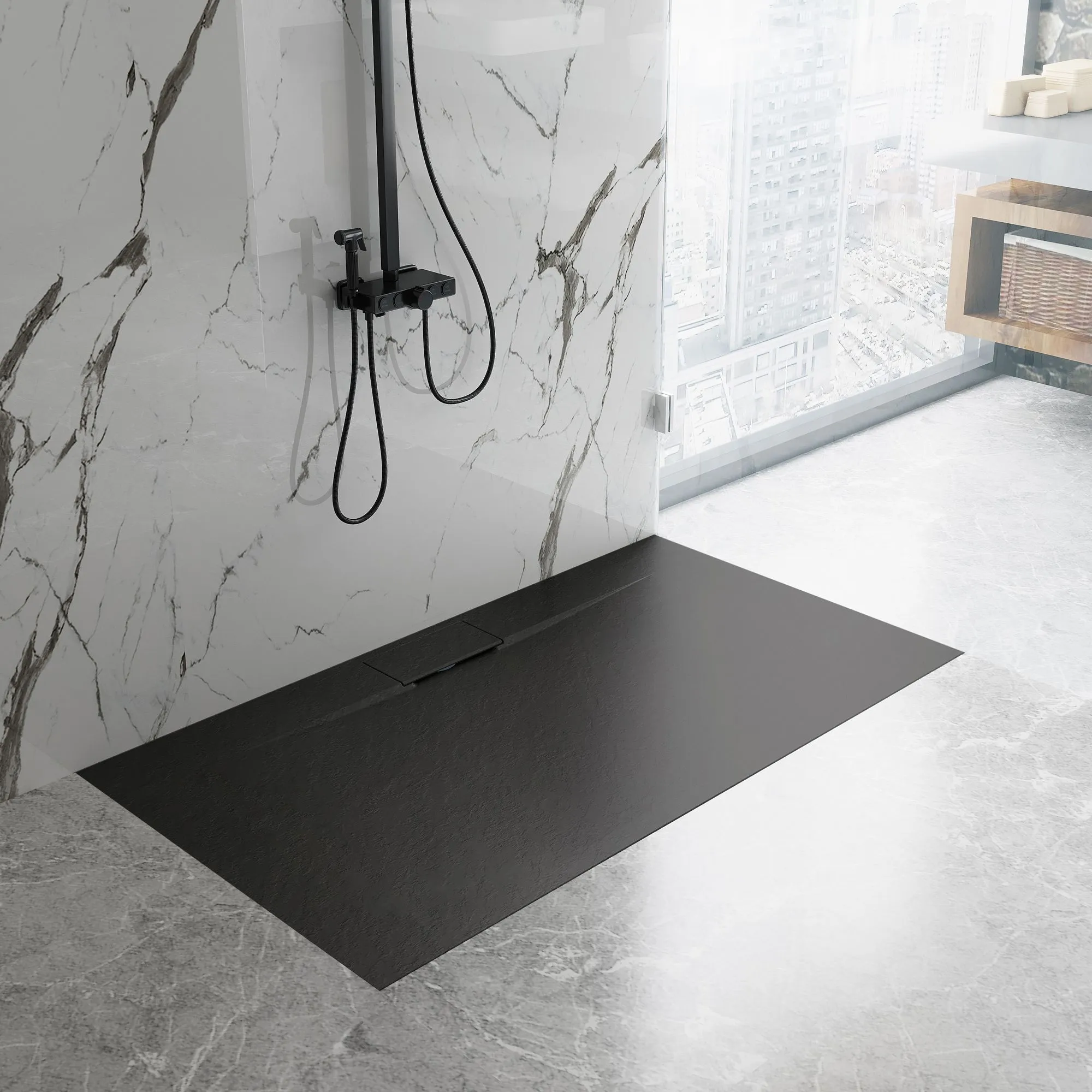 Cădiță duș din compozit/ABS mărime 80x120 cm formă dreptunghiulară culoare neagră model Bazalt Long Black [2]