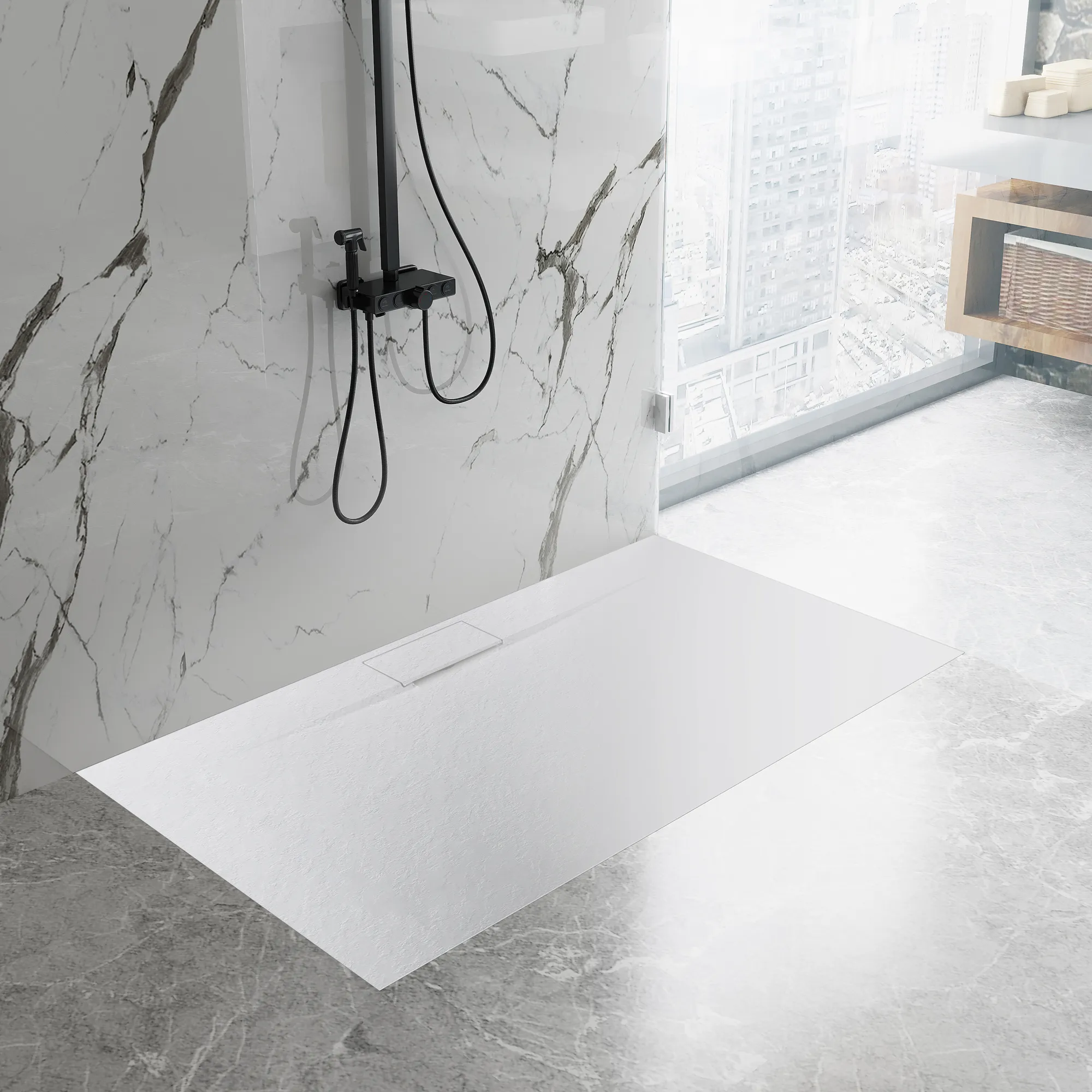 Cădiță duș din compozit/ABS mărime 80x100 cm formă dreptunghiulară culoare albă model Bazalt Long White [4]