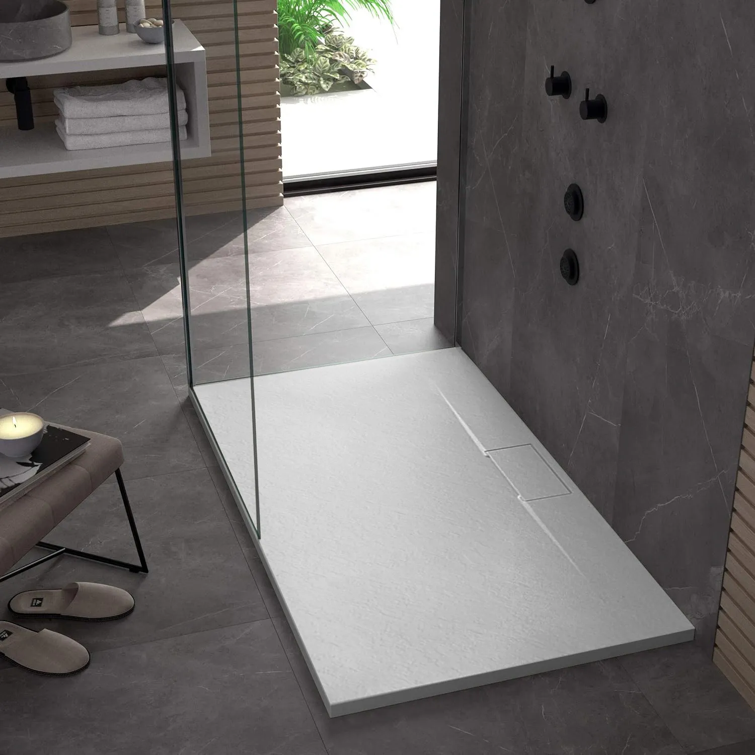Cădiță duș din compozit/ABS mărime 80x100 cm formă dreptunghiulară culoare albă model Bazalt Long White [2]