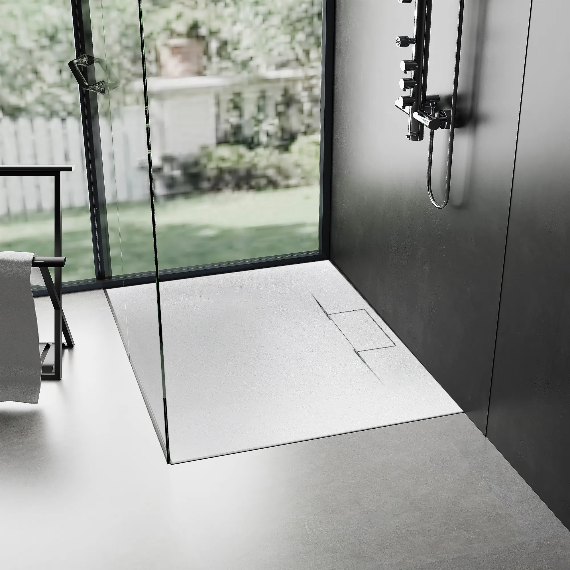 Cădiță duș din compozit/ABS mărime 80x100 cm formă dreptunghiulară culoare albă model Bazalt Long White [3]