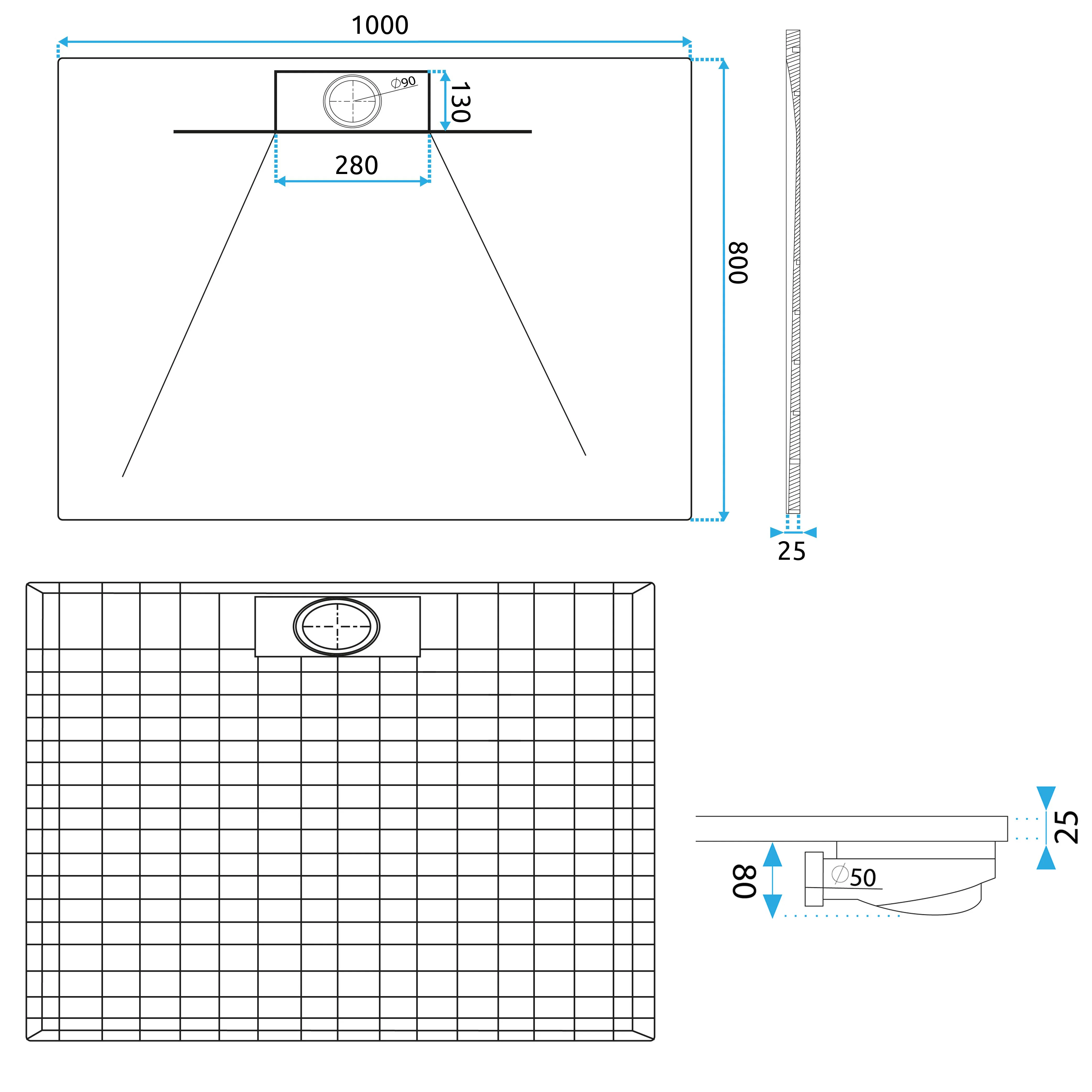 Cădiță duș din compozit/ABS mărime 80x100 cm formă dreptunghiulară culoare albă model Bazalt Long White [9]