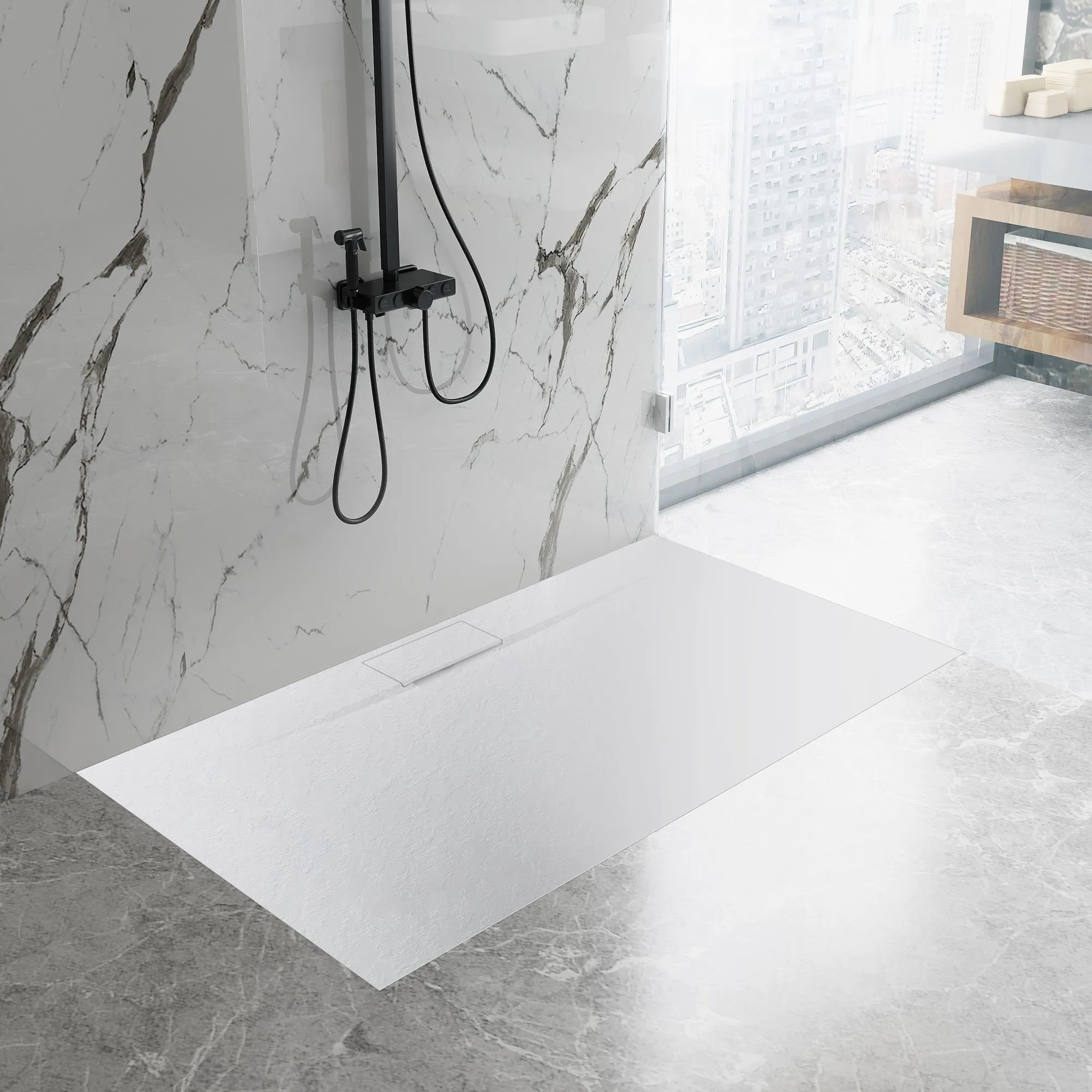 Cădiță duș din compozit/ABS mărime 80x120 cm formă dreptunghiulară culoare albă model Bazalt Long White [4]