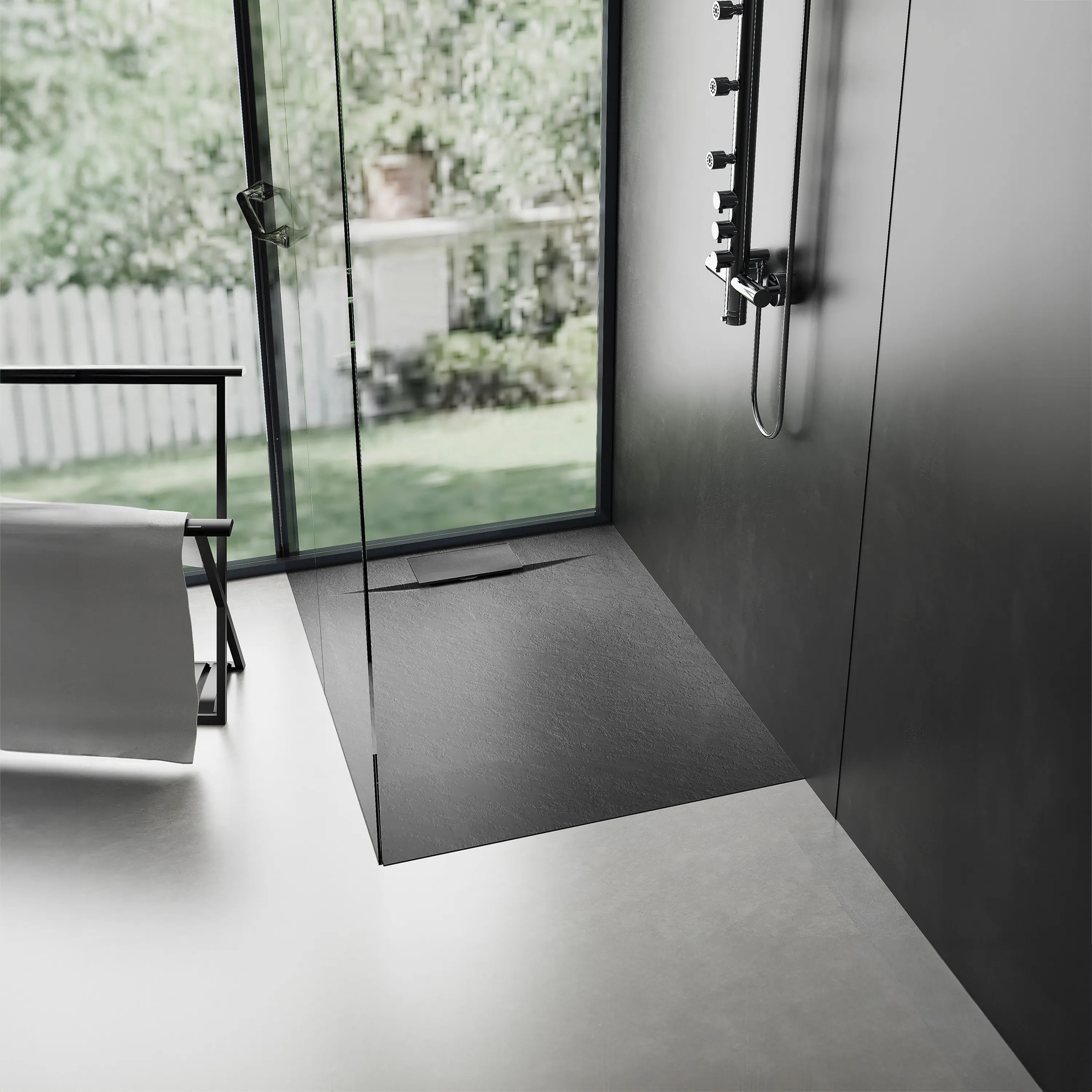 Cădiță duș din compozit/ABS mărime 90x90 cm formă pătrată culoare neagră model Bazalt Black [3]