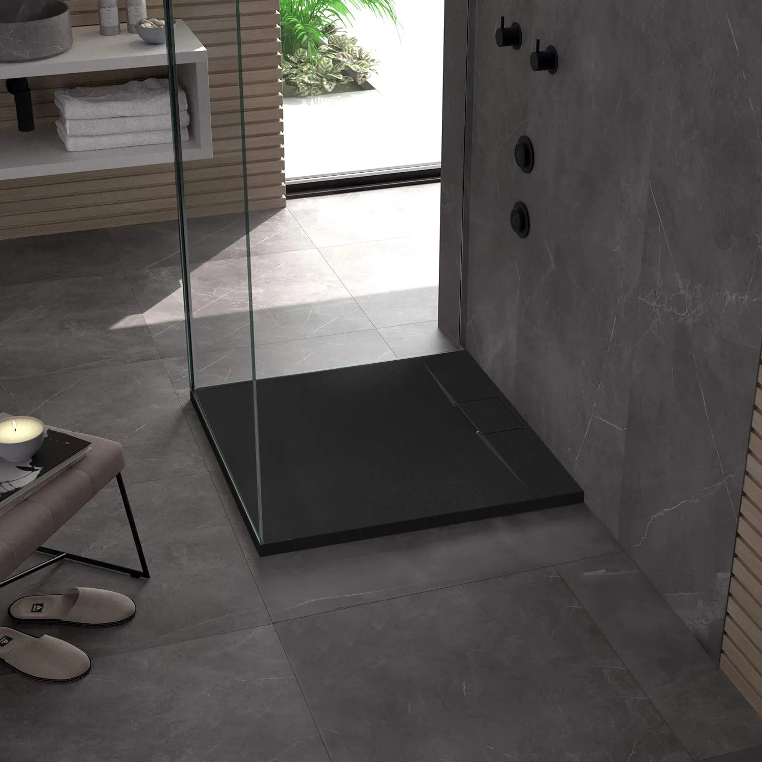 Cădiță duș din compozit/ABS mărime 90x90 cm formă pătrată culoare neagră model Bazalt Black [4]