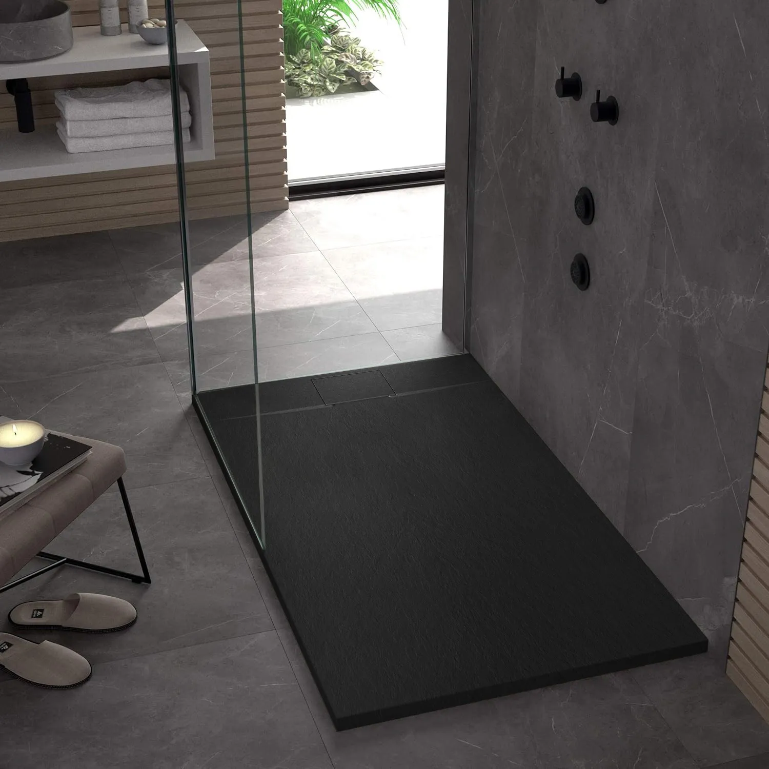 Cădiță duș din compozit/ABS mărime 80x120 cm formă dreptunghiulară culoare neagră model Bazalt Black [4]
