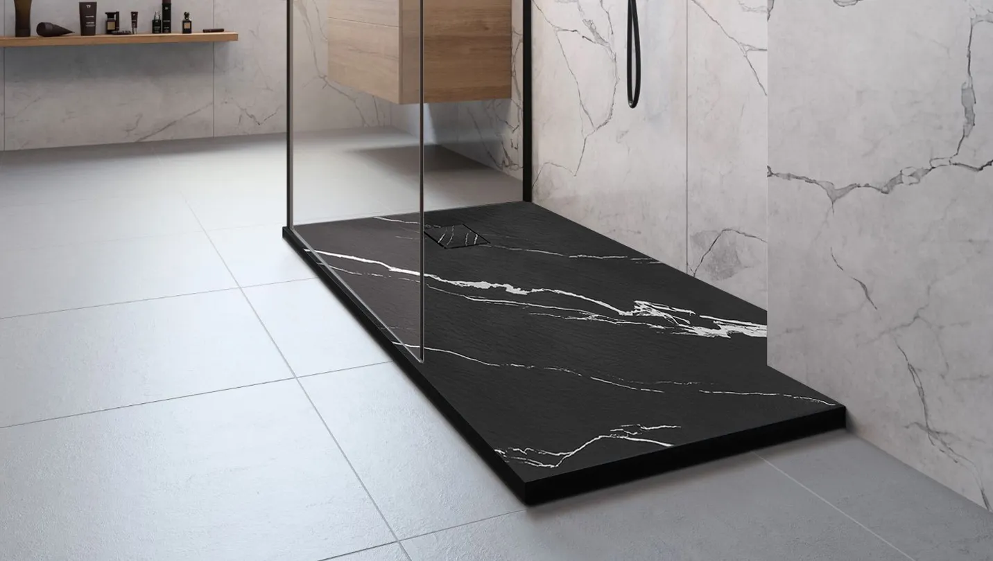 Cădiță duș din compozit/ABS mărime 90x90 cm formă pătrată finisaj imitație de piatră model Magnum Carrara Black [6]