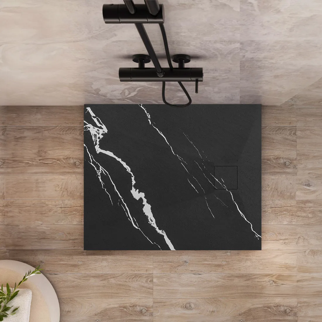 Cădiță duș din compozit/ABS mărime 90x90 cm formă pătrată finisaj imitație de piatră model Magnum Carrara Black [4]