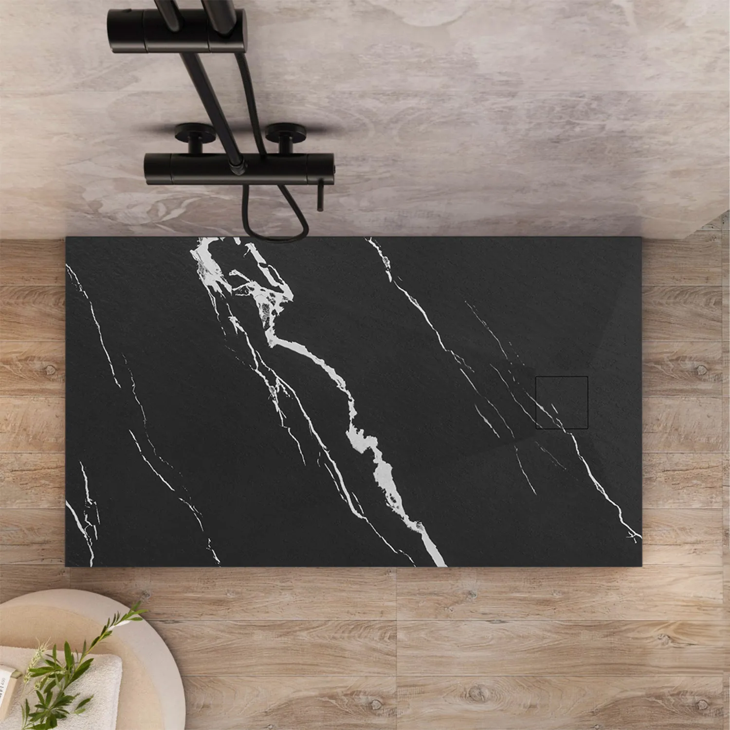 Cădiță duș din compozit/ABS mărime 80x100 cm formă dreptunghiulară finisaj imitație de piatră model Magnum Carrara Black [3]