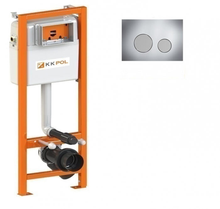 Cadru cu rezervor încastrat pentru wc + clapetă de acționare inclusă culoare crom și satin model rotund M11 V1 Crom/Satin - KKPOL [1]
