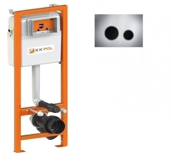 Cadru cu rezervor încastrat pentru wc + clapetă de acționare inclusă culoare crom și negru mat model rotund M11 V1 Crom/Negru Mat - KKPOL [1]