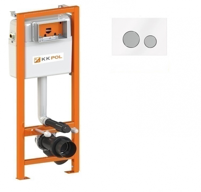 Cadru cu rezervor încastrat pentru wc + clapetă de acționare inclusă culoare alb și satin model rotund M11 V1 Alb/Satin - KKPOL [1]