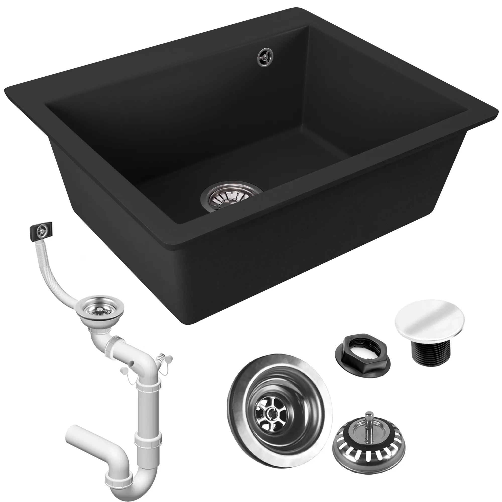 Chiuvetă bucătărie granit formă dreptunghiulară lungime 60 cm culoare neagră model Lin Black [6]