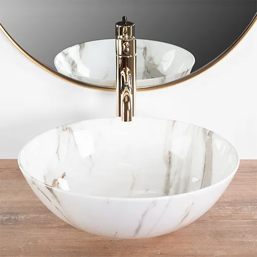 Chiuvetă pe blat formă rotundă lungime 35.5 cm finisaj imitație de piatră model Stella Aiax Shiny [3]