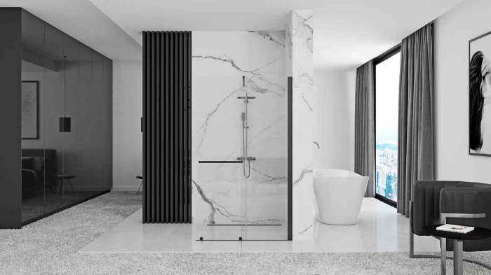 Perete duș Walk-In mărime 120 cm culoare neagră sticlă securizată transparentă model Cortis Black [3]