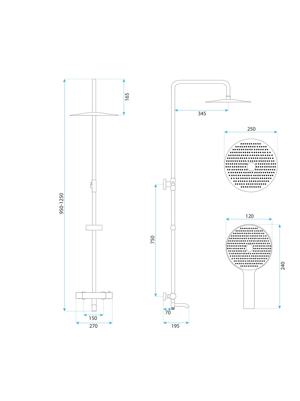 Coloana de duș cu termostat finisaj auriu lucios model Lungo Diamond Gold [5]