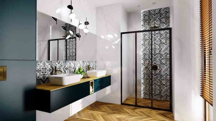 Ușă cabină duș culisantă mărime 100 cm culoare negru mat sticlă securizată de 4 mm model Alex Black [2]