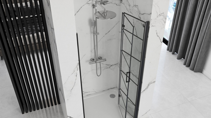 Ușă duș pliabilă mărime 90 cm culoare neagră sticlă securizată transparentă model Molier Black [3]