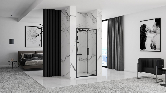 Ușă duș pliabilă mărime 80 cm culoare neagră sticlă securizată transparentă model Rapid Fold Black [5]
