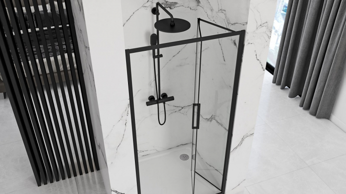 Ușă duș pliabilă mărime 80 cm culoare neagră sticlă securizată transparentă model Rapid Fold Black [3]