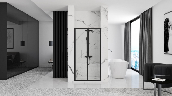 Ușă duș pliabilă mărime 80 cm culoare neagră sticlă securizată transparentă model Rapid Fold Black [2]