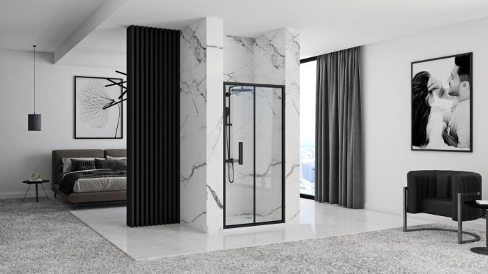 Ușă duș pliabilă mărime 80 cm culoare neagră sticlă securizată transparentă model Rapid Fold Black [4]