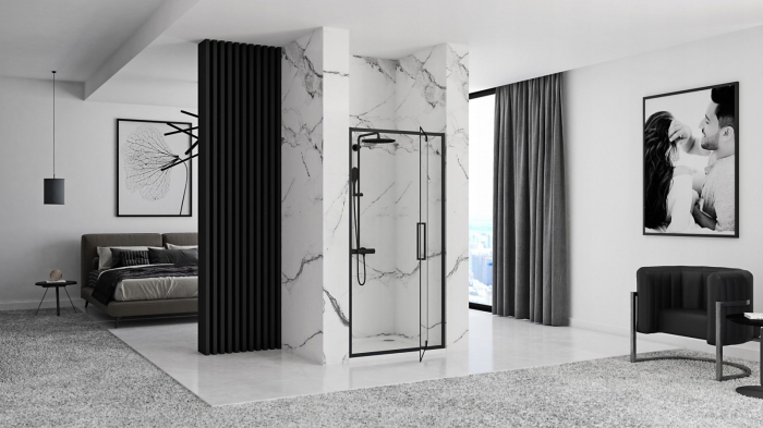 Ușă cabină duș batantă mărime 100 cm culoare neagră sticlă securizată transparentă model Rapid Swing Black [5]
