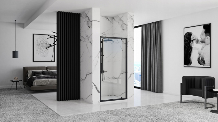 Ușă cabină duș batantă mărime 100 cm culoare neagră sticlă securizată transparentă model Rapid Swing Black [4]