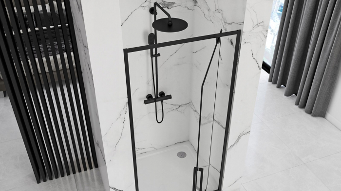 Ușă cabină duș batantă mărime 100 cm culoare neagră sticlă securizată transparentă model Rapid Swing Black [2]