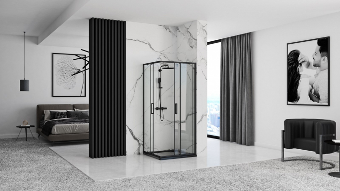 Cabină de duș culisantă de colț mărime 90x90 culoare neagră Punto [3]