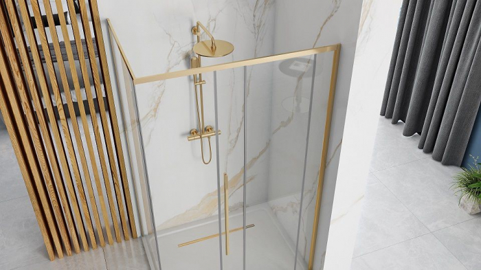 Cabină de duș culisantă de colț mărime 120x90 cm culoare auriu lucios sticlă securizată de 6 mm model Solar Gold [2]