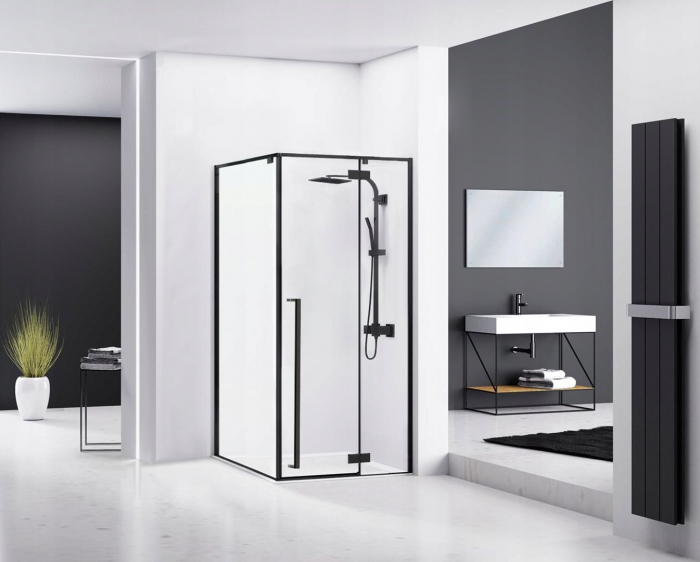 Cabină de duș batantă de colț mărime 100x80 cm culoare negru mat model Fargo Black Matt [3]