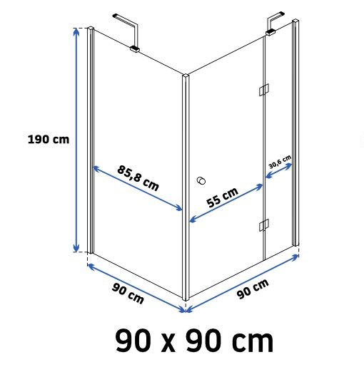 Cabină duș batantă de colț mărime 90x90 cm culoare crom lucios sticlă securizată de 6 mm model Madox Chrome [5]