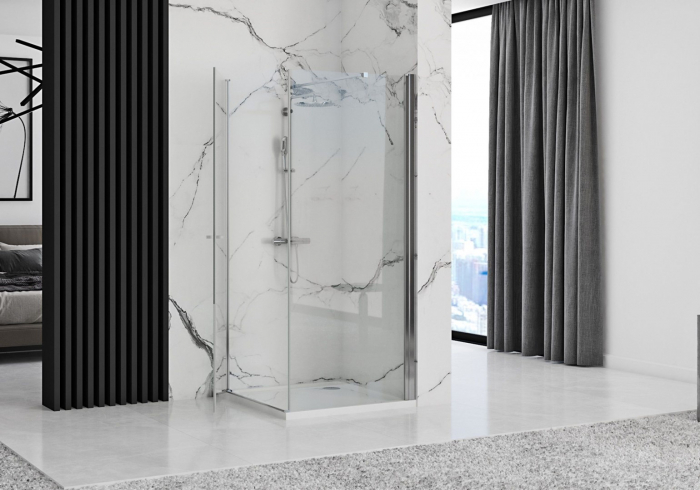 Cabină de duș batantă de colț mărime 90x90 cm culoare crom lucios sticlă securizată de 6 mm model Maxim Chrome Left [5]