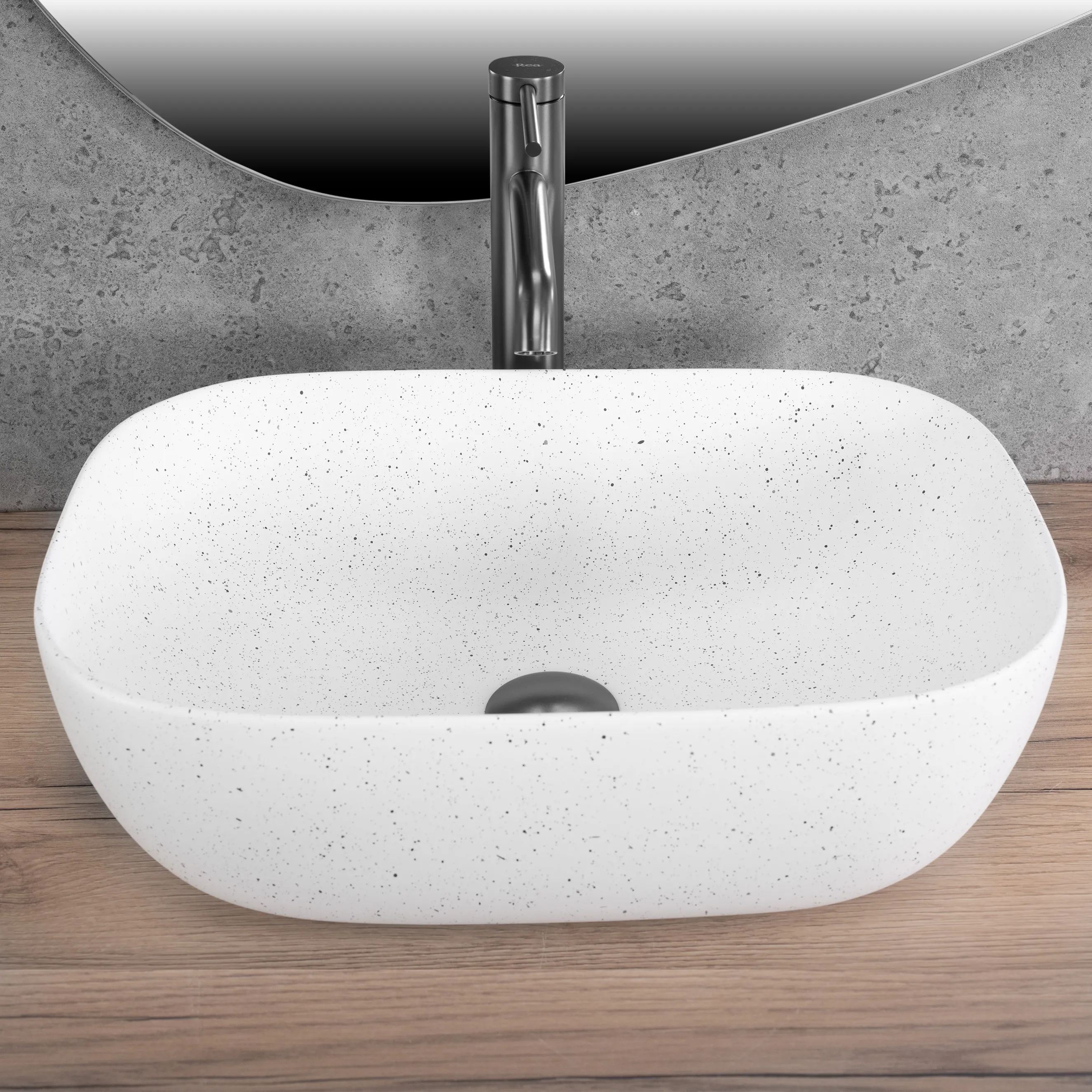 Lavoar baie pe blat formă dreptunghiulară lungime 46 cm finisaj mat imitație de piatră model Belinda Warm [4]