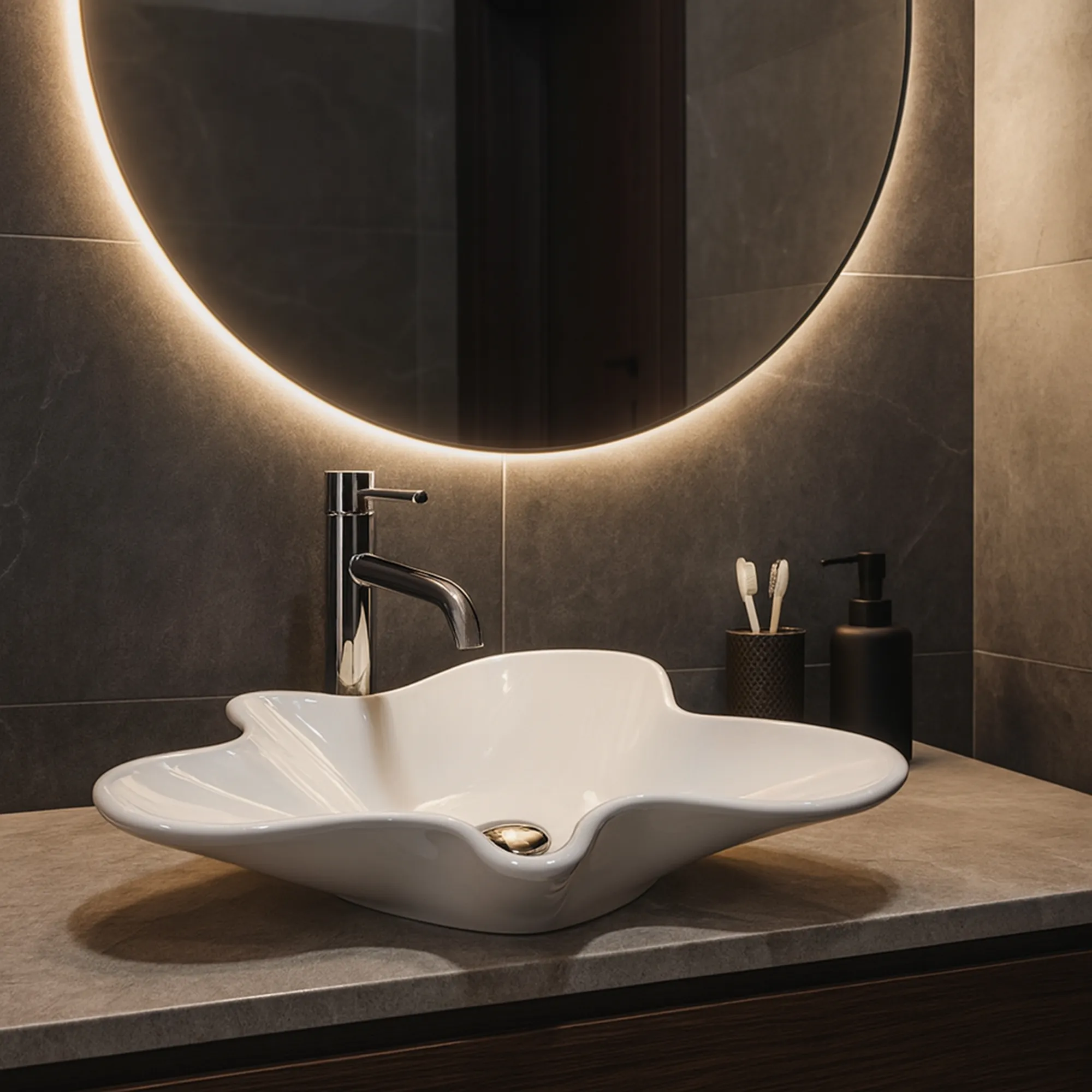 Lavoar baie pe blat formă neregulată lungime 53 cm culoare alb model Izolda [3]