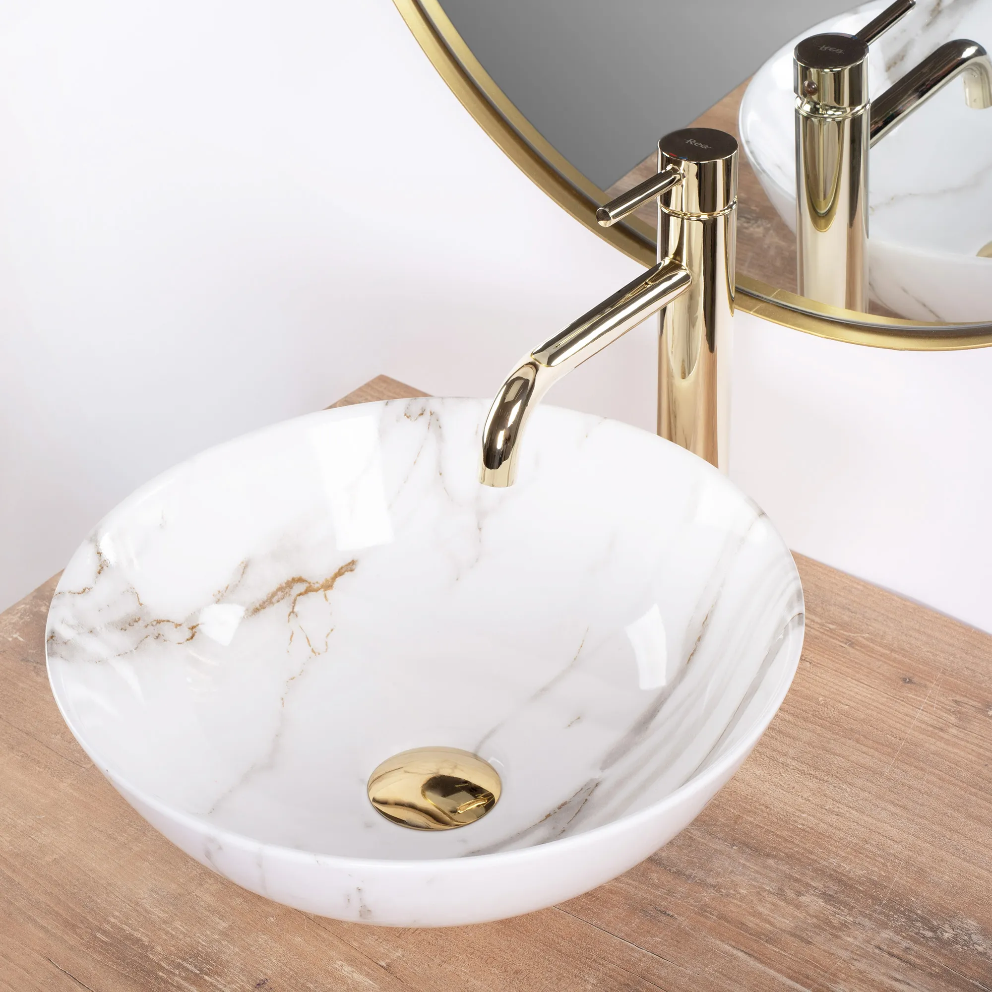 Chiuvetă pe blat formă rotundă lungime 35.5 cm finisaj imitație de piatră model Stella Aiax Shiny [2]