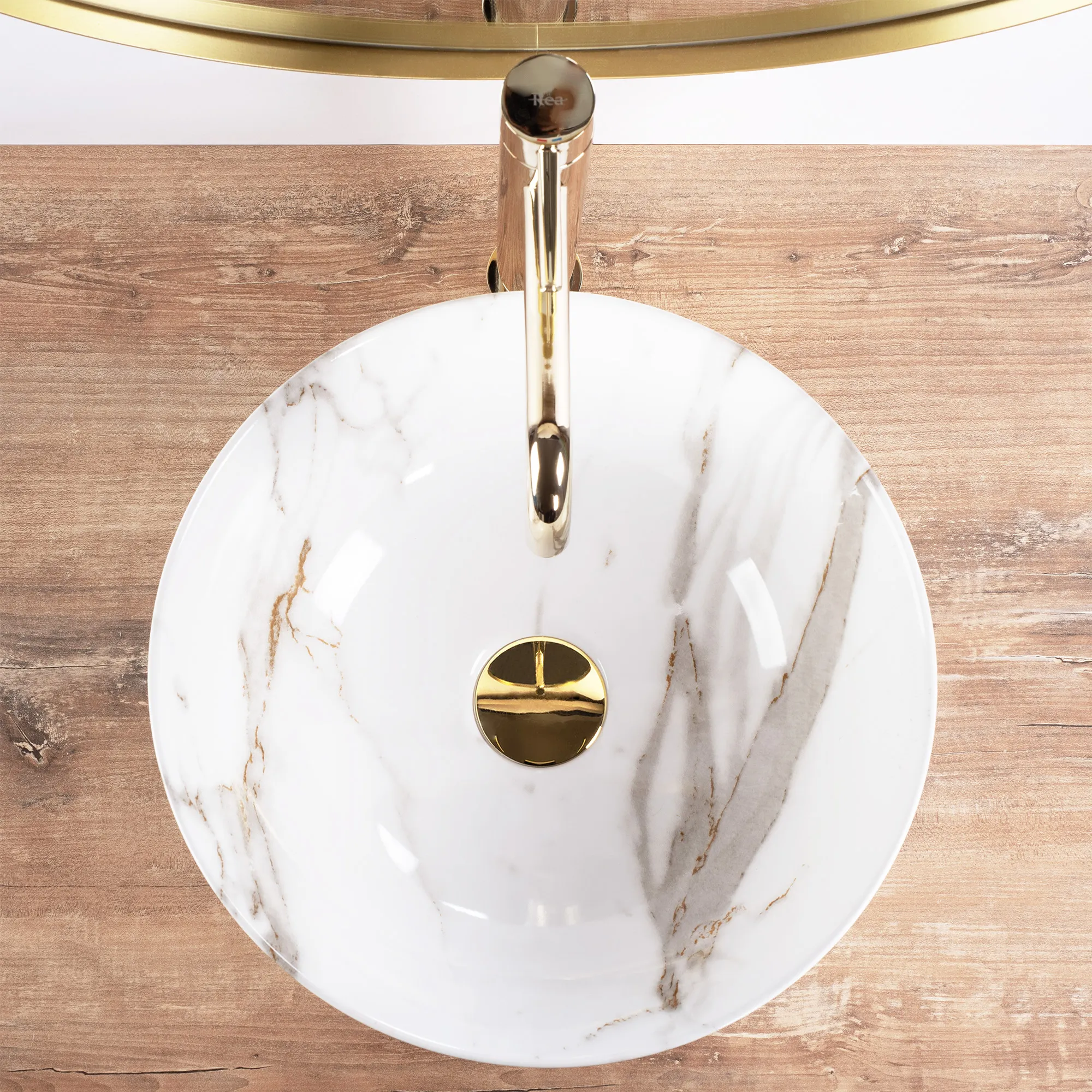 Chiuvetă pe blat formă rotundă lungime 35.5 cm finisaj imitație de piatră model Stella Aiax Shiny [5]