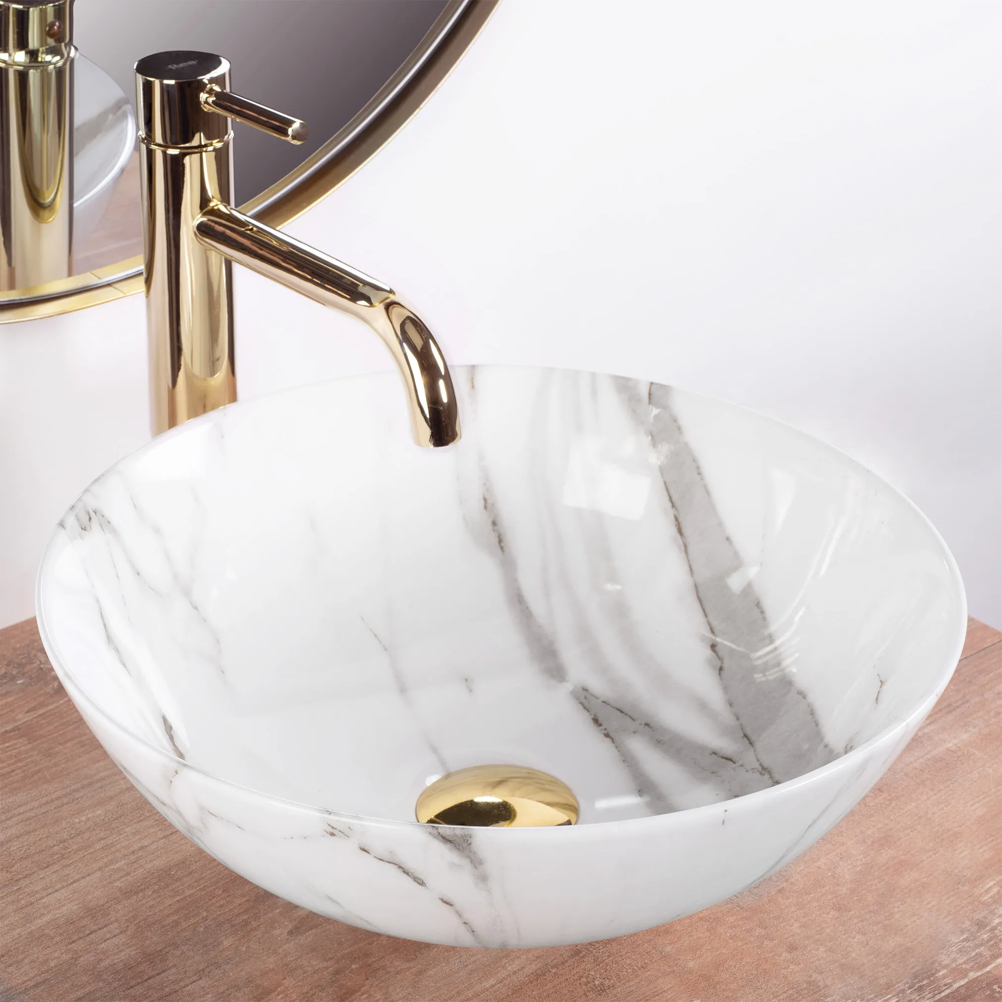Chiuvetă pe blat formă rotundă lungime 35.5 cm finisaj imitație de piatră model Stella Aiax Shiny [4]