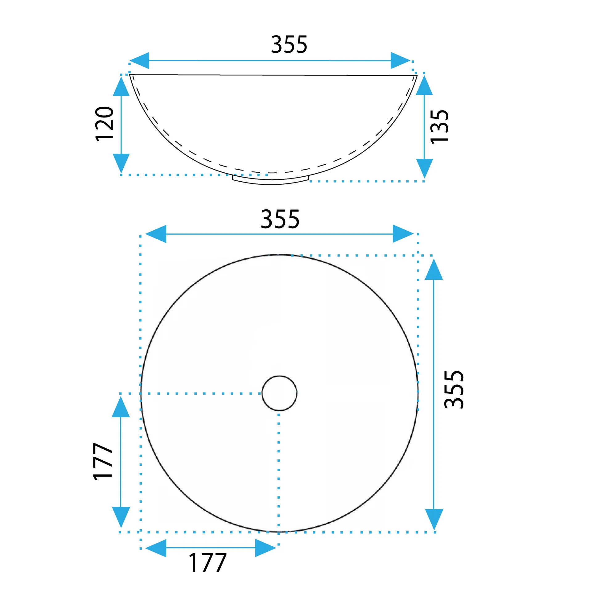Chiuvetă pe blat formă rotundă lungime 35.5 cm finisaj imitație de piatră model Stella Aiax Shiny [6]
