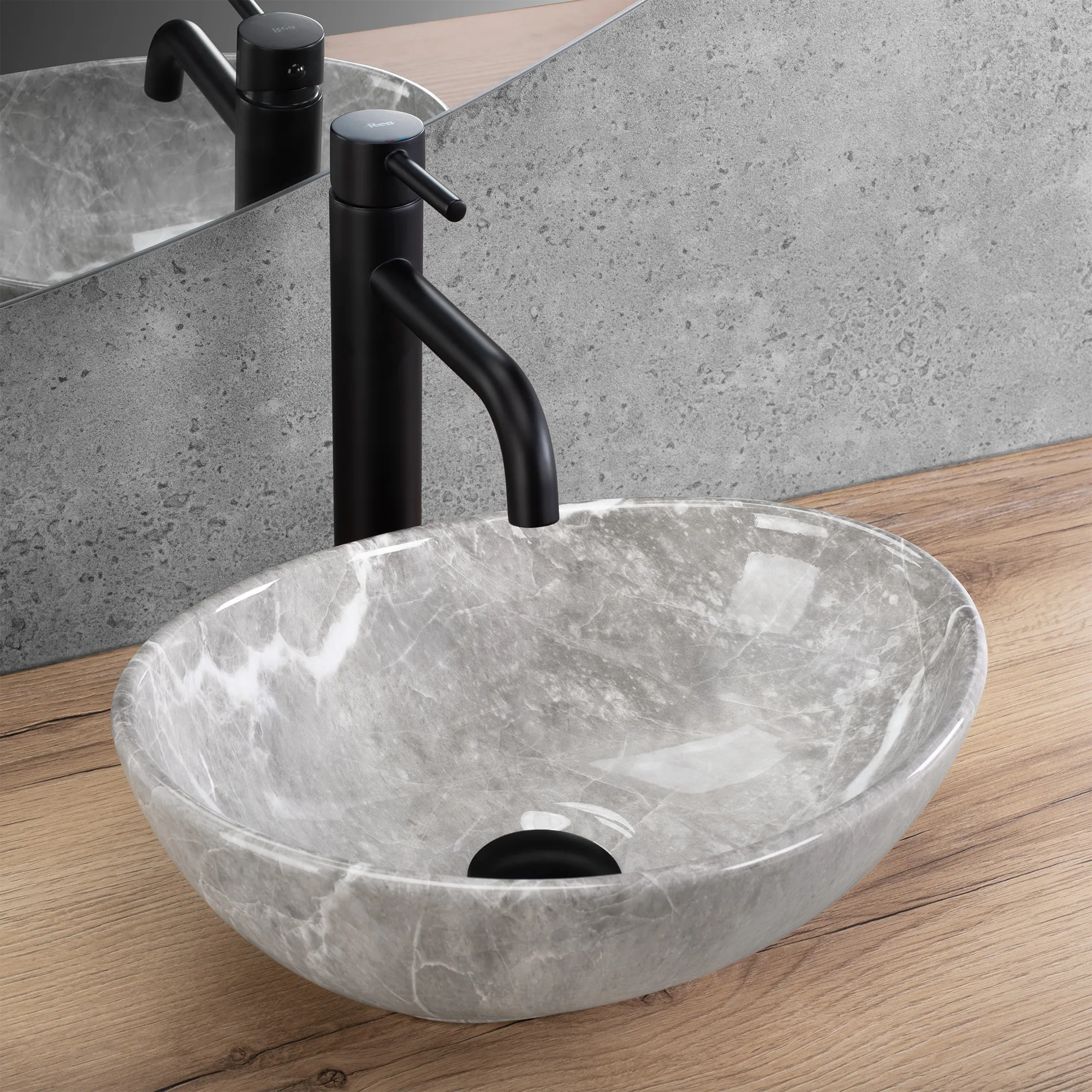 Lavoar baie pe blat formă ovală lungime 35 cm finisaj imitație de piatră model Sofia Mini Grigio [2]