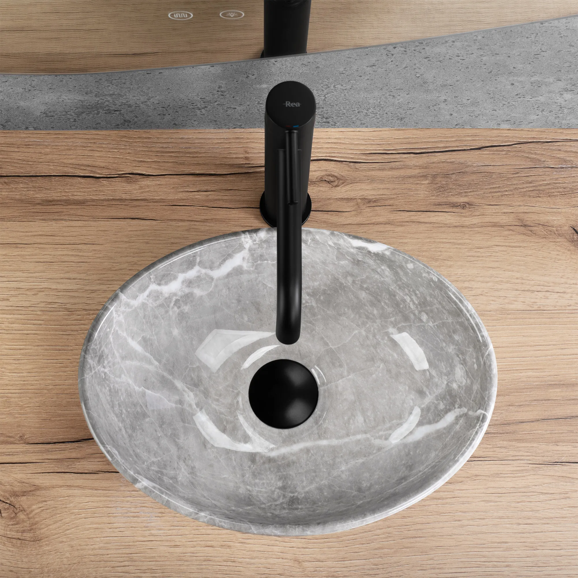 Lavoar baie pe blat formă ovală lungime 35 cm finisaj imitație de piatră model Sofia Mini Grigio [4]