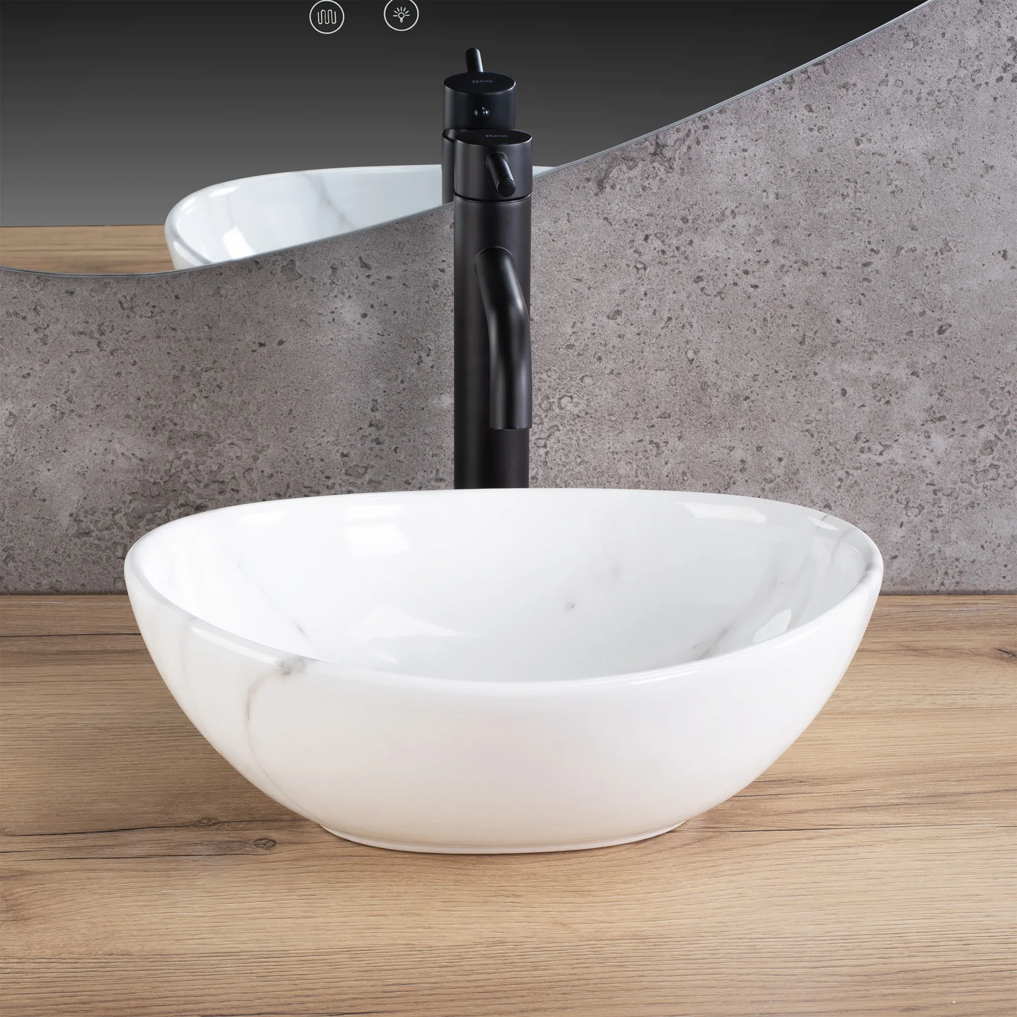 Lavoar baie pe blat formă ovală lungime 35 cm culoare alb model Sofia Mini Cloudy [3]