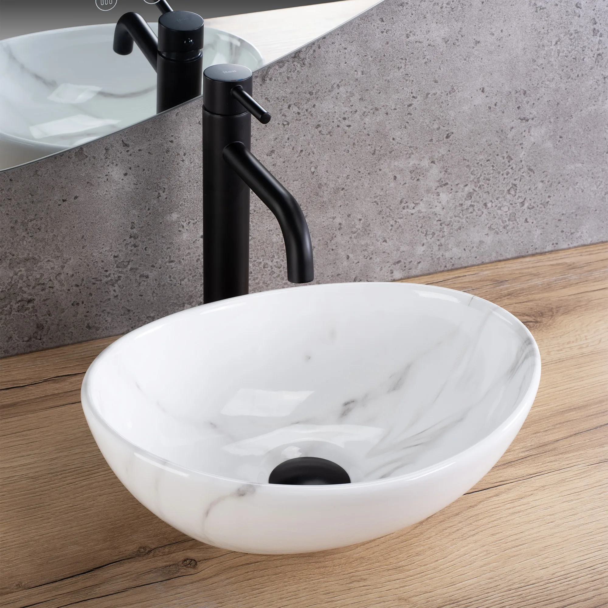 Lavoar baie pe blat formă ovală lungime 35 cm culoare alb model Sofia Mini Cloudy [2]