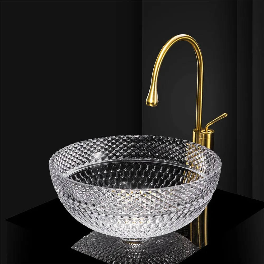 Lavoar baie pe blat formă rotundă lungime 40 cm finisaj transparent model Sue Transparent [2]