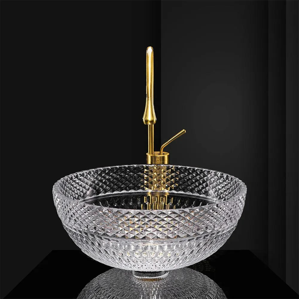 Lavoar baie pe blat formă rotundă lungime 40 cm finisaj transparent model Sue Transparent [5]