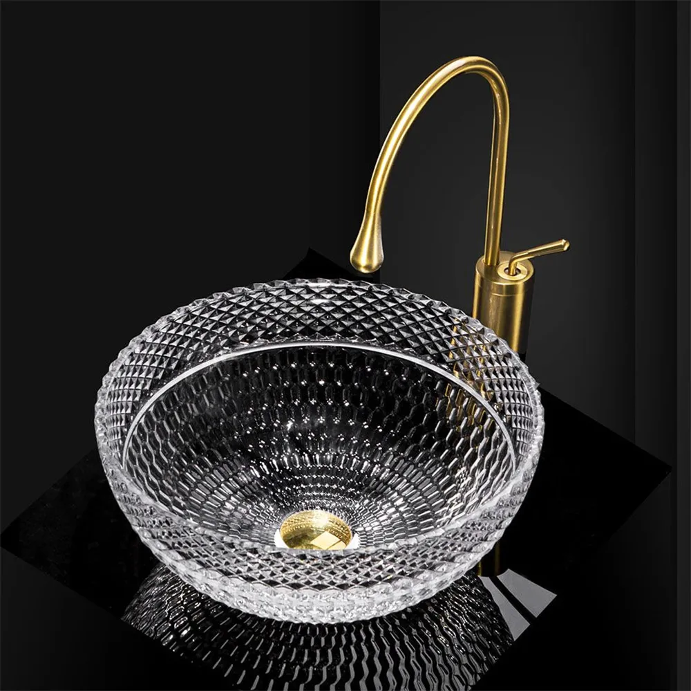Lavoar baie pe blat formă rotundă lungime 40 cm finisaj transparent model Sue Transparent [3]