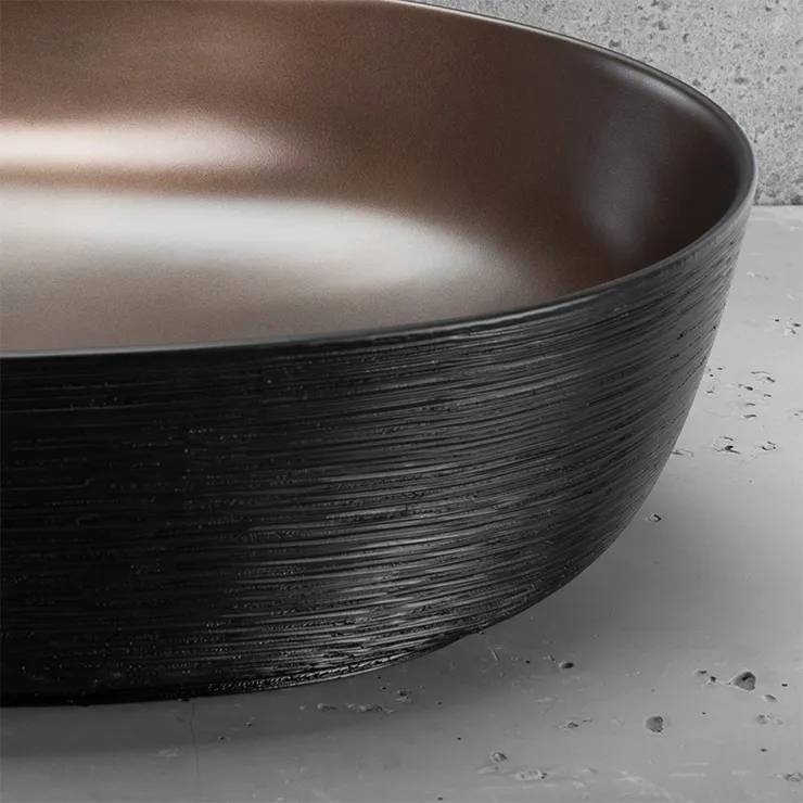 Lavoar baie pe blat formă ovală lungime 60 cm finisaj cupru periat și negru model Cleo Copper Brush / Black [5]