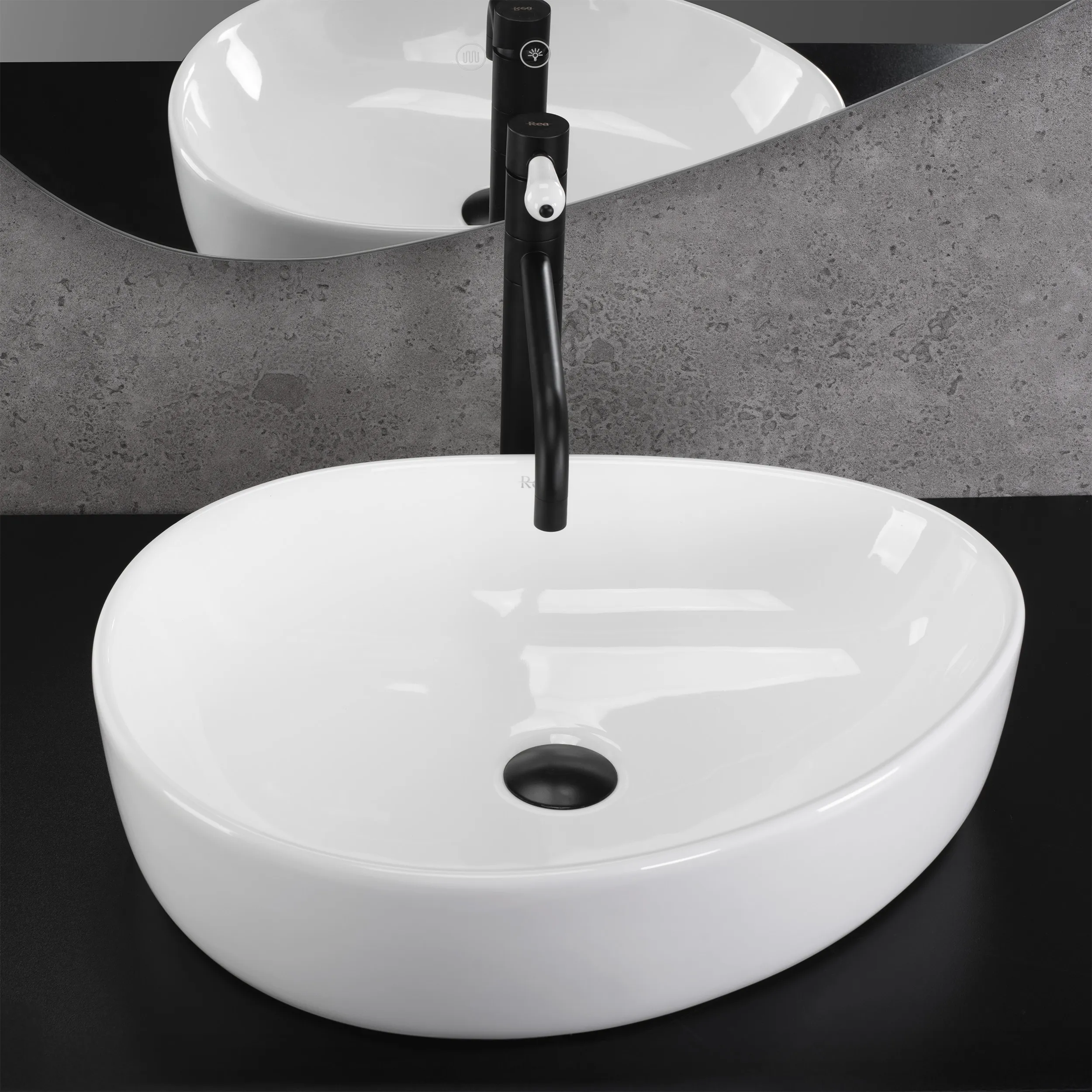 Lavoar baie pe blat formă ovală lungime 51 cm culoare alb model Vanila White [2]